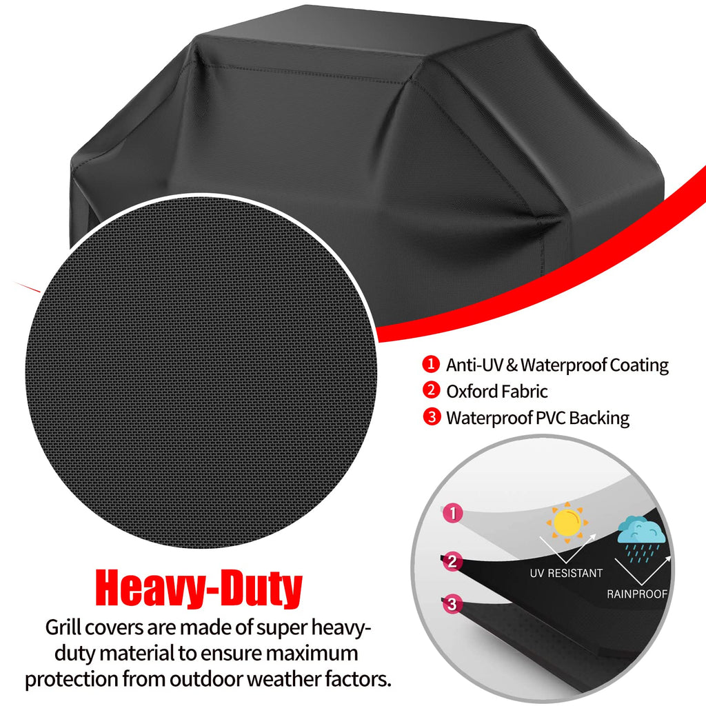 Grill Cover, BBQ Grill Cover, Waterproof, Weather Resistant, Rip-Proof, Anti-UV, Fade Resistant, with Hook-and-loop and Strap, Gas Grill Cover for Weber,Char Broil,Nexgrill Grills, etc. 55 inch, Black