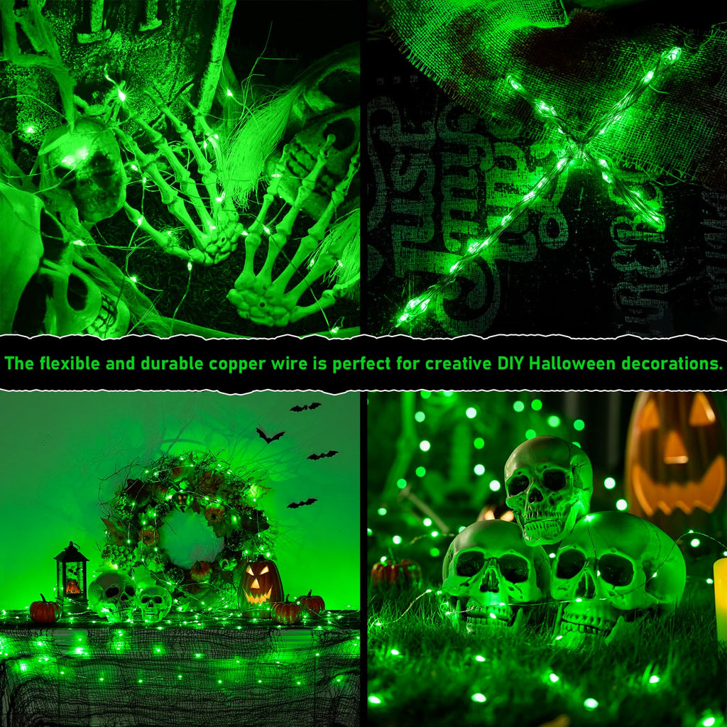 JMEXSUSS 4 Pack 50 LED Green Fairy Lights Battery Operated: 16.1ft Green Halloween Fairy Lights Indoor Outdoor Waterproof - Green Christmas Lights for Bedroom Garden Party Decorations
