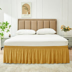 Biscaynebay Wrap Around Bed Skirts for Queen Beds15 Drop, Christmas Gold Adjustable Elastic Dust Ruffles Easy Fit Wrinkle & Fade Resistant Silky Luxurious Fabric Machine Washable
