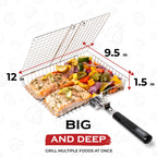 SHIZZO Grill Basket Set, Barbecue BBQ Grilling, Stainless Steel Folding Portable Outdoor Camping Rack for Fish, Shrimp, Vegetables, Cooking Accessories, Gifts for Dad, husband, Friends