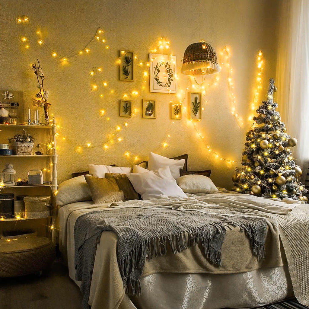 JMEXSUSS Warm White Indoor String Lights for Bedroom, Classroom Lights 8 Modes Twinkle Fairy Lights Plug in, 33ft 100LED Christmas Lights Outdoor Waterproof