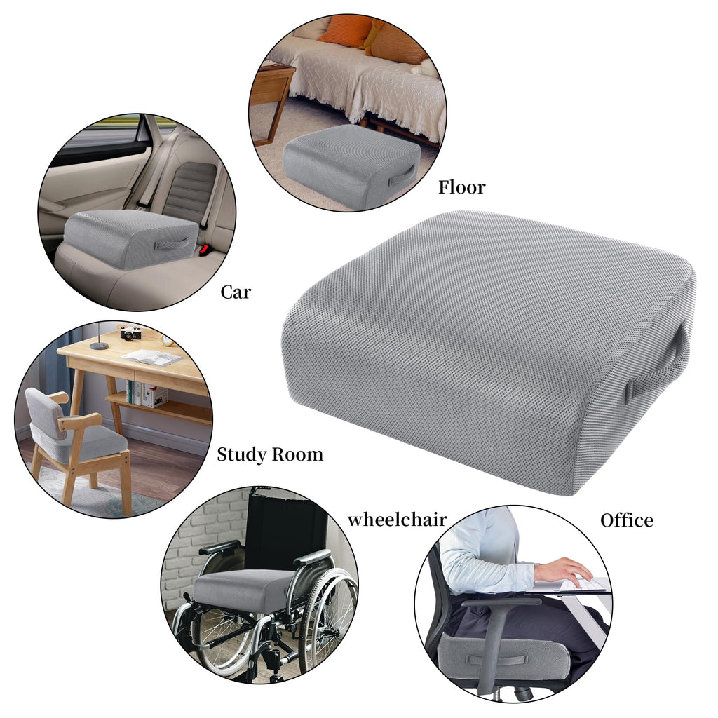 MABOZOO Extra Thick Chair Cushions,Office Chair Booster Seat Cushion to Raise Seat Height for Pain Relief,18 x 16 x 6 inch Non Slip Memory Foam Thick Cushion with Carry Handle（Grey）