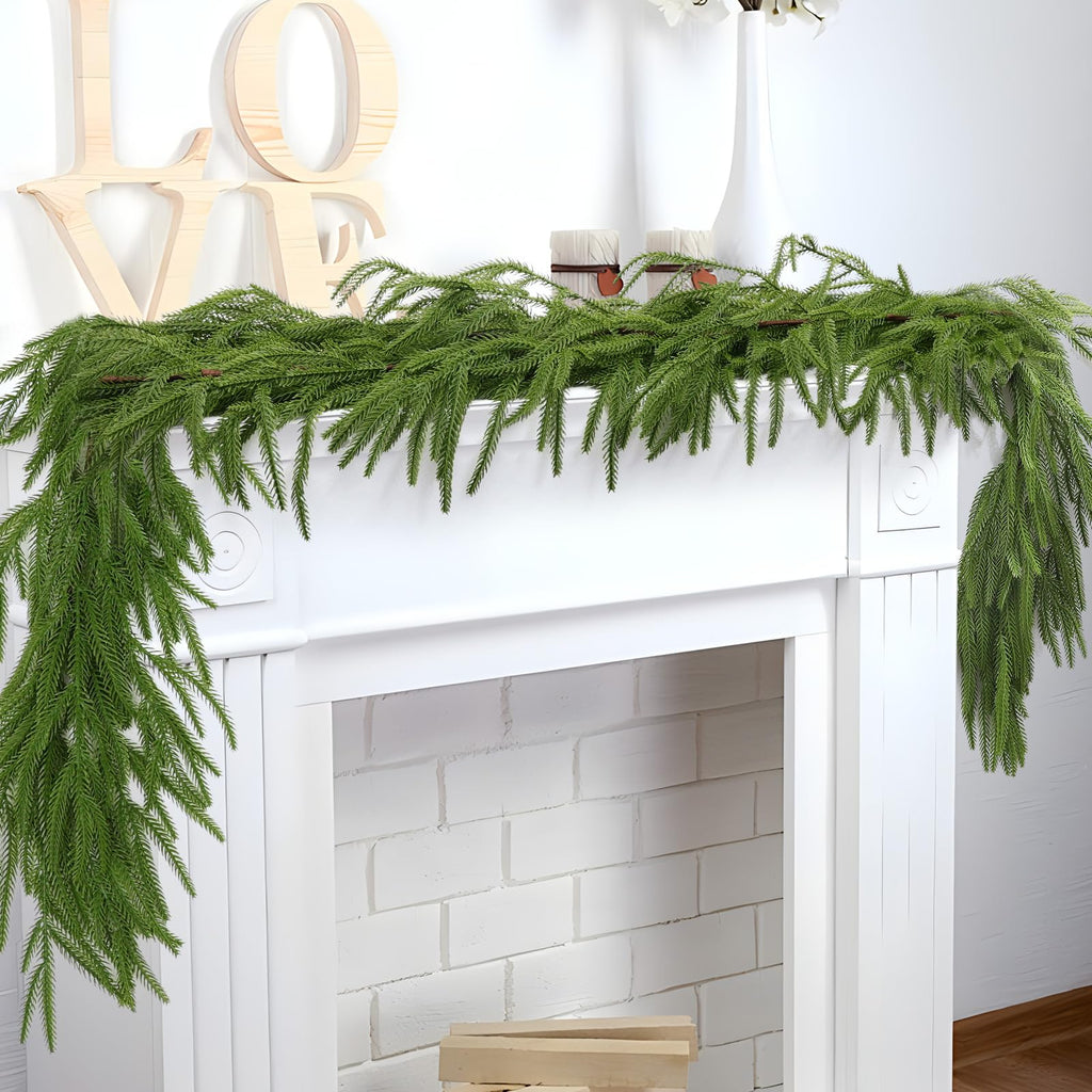 Hananona 4 Pcs Artificial Norfolk Pine Garlands, Real Touch Winter Pine Garland, Green Artificial Greenery Garland for Table, Mantle, Wall, Indoor, Outdoor Christmas Decorations (4, 6 FT)