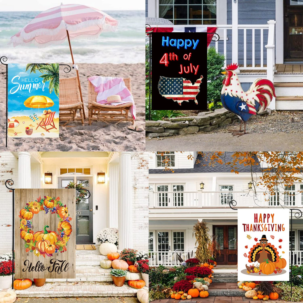 CDLong Seasonal Garden Flag Set of 12 Double Sided 12 x 18 Inch Yard Flag, Small garden flags for outside, Christmas Spring Seasonal Flag for Outdoor Holiday Decorations