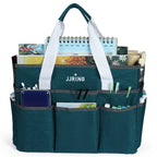 JJRING Craft Organizer Tote Bag, Large Art Storage Caddy with Multiple Pockets, Bluish Green Sewing Bag for Art, Craft, Scrapbooking, School, Medical, and Office Supplies Storage