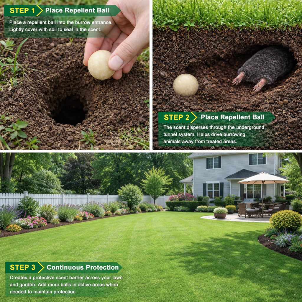 Aromovia Mole Repellent for Lawns and Yard, Mole and Groundhog Repellent Outdoor, 12 Packs Natural Gopher Repellant Balls for Lawns, Gardens, Yards, Farms and Orchards, Safe for People and Pets