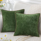 decorUhome Christmas Chenille Soft Throw Pillow Covers 24x24 Set of 2, Farmhouse Velvet Pillow Covers, Decorative Square Pillow Covers with Stitched Edge for Couch Sofa Bed, Forest Elf