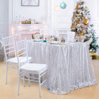 QueenDream Sequin Tablecloth 60x102 Inch Silver Tablecloth Christmas Glitter Tablecloth 6ft for Baby Shower Party Christmas Decorations