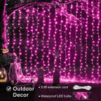 JMEXSUSS 300 LED Remote Control Pink Curtain Lights, 8 Modes Pink Christmas Lights Indoor, Pink String Lights for Bedroom Window Wall Party Backdrop Valentine Xmas Decorations (9.8x9.8ft)