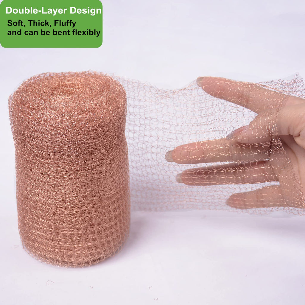 YAGJIA 5” x 32 ft, 100% Pure Copper Mesh for Distilling, Knitted Copper Mesh Roll, Double Layer Fabric Wool Hole Filler Used for Garden and House
