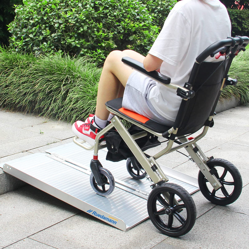 Ruedamann 35.8" L×28.1" W Threshold Ramp,3ft Wheelchair Ramps,Using Height 6",600lbs Capacity for Home,Steps,Stairs,Handicaps,Doorways,Aluminum Folding Ramps for Wheelchairs