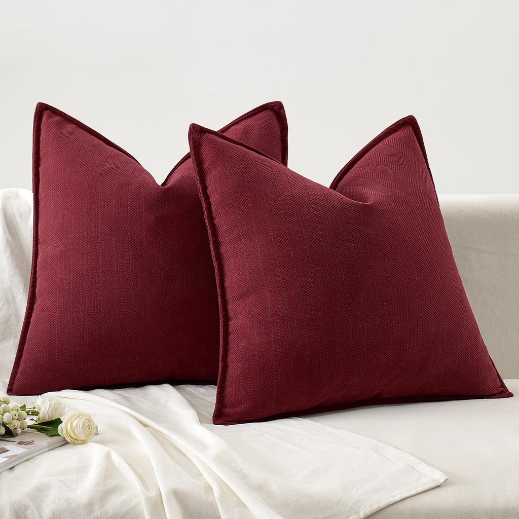 MIULEE Pack of 2 Christmas Burgundy Decorative Pillow Covers 20x20 Inch Soft Chenille Couch Throw Pillows Farmhouse Cushion Covers with Elegant Design for Sofa Bedroom Living Room Home Decor