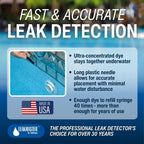 Leakmaster Pool Leak Detection Kit – 8 oz Blue Dye with Reusable Syringe – High-Visibility Leak Finder for Pools, Hot Tubs & Spas – 40+ Refills– Professional Water Tracing Tool