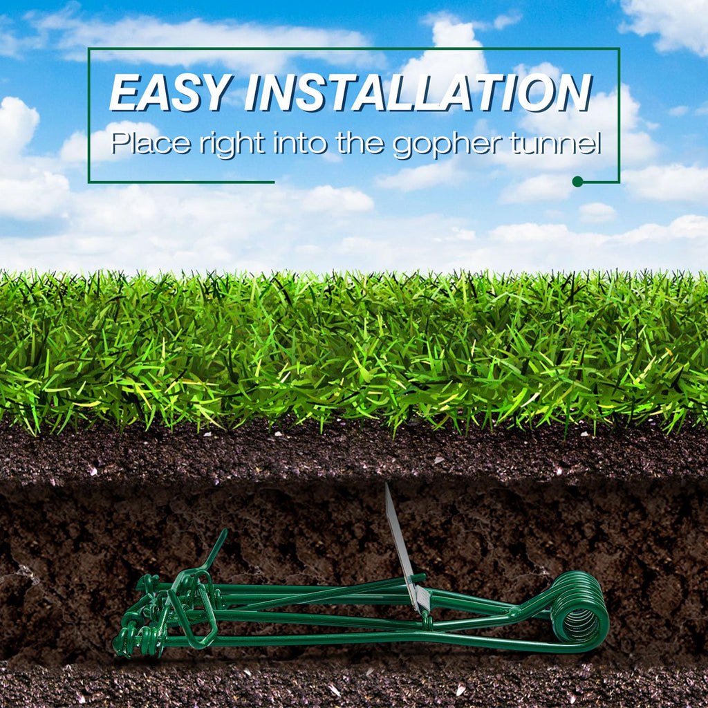 Qualirey 12 Pcs Outdoor Gopher Trap Easy Set Mole Trap Weather Resistant Gopher Killer Vole Trap for Lawn Garden Farm (Green)