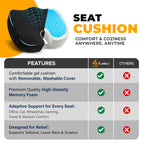 EcoNour Thick Memory Foam Gel Seat Cushion (Black) | Office Chair Cushion for Sciatica, Tailbone and Lower Back pain | Orthopedic cushion for Tail bone| Anti-Slip Support Pillow For Seniors and Driver
