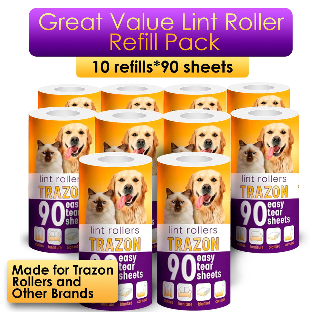 Lint Roller Refills 10 Pack of 900 Sheets / 10 Refills Rollers Only, Extra Sticky Roller for Pet Hair, Lint Remover Dog Hair, Cat Hair, Fuzz, Animal Fur, Lint Removal Roller Clothe, Stick Roller