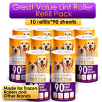 Lint Roller Refills 10 Pack of 900 Sheets / 10 Refills Rollers Only, Extra Sticky Roller for Pet Hair, Lint Remover Dog Hair, Cat Hair, Fuzz, Animal Fur, Lint Removal Roller Clothe, Stick Roller