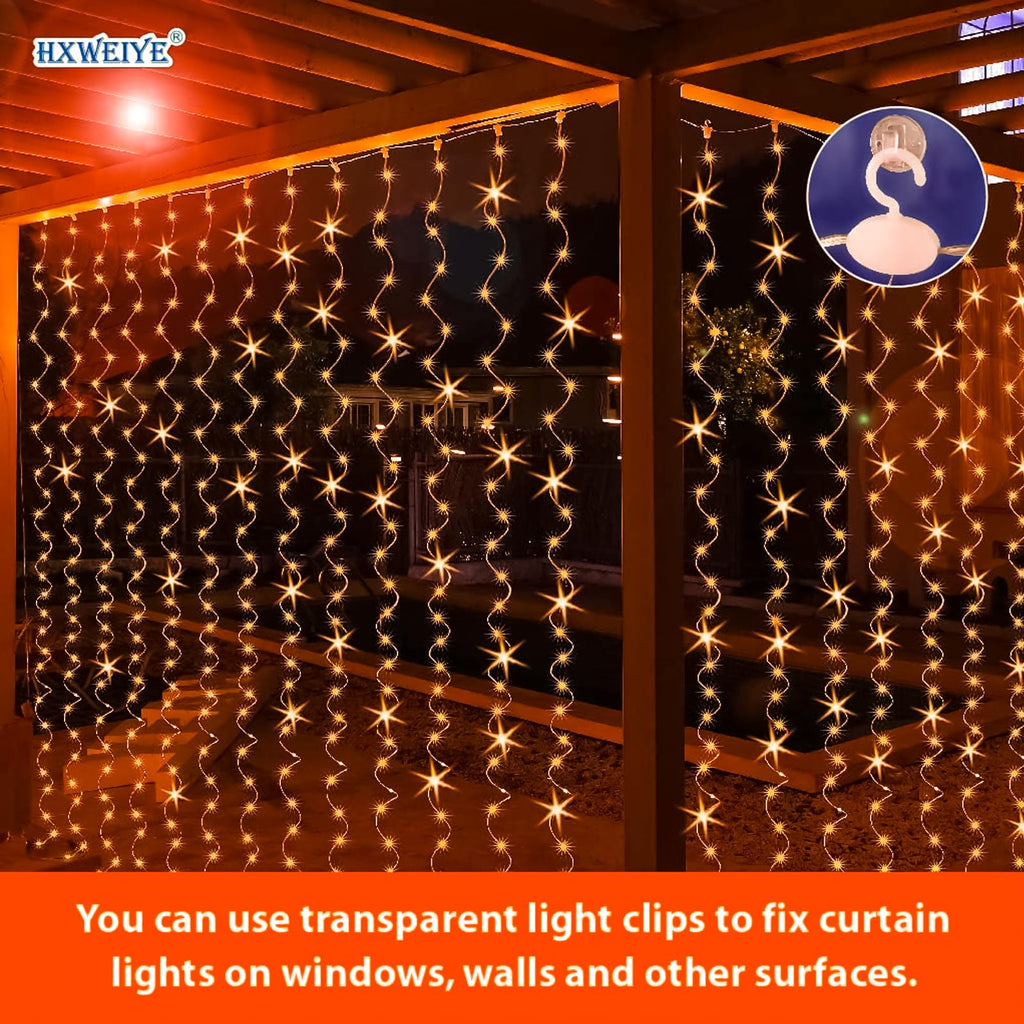 HXWEIYE 300LED Orange Fairy Curtain Lights with Remote 8 Modes Timer for Bedroom, 9.8x9.8Ft USB Plug in Christmas Fairy String Hanging Lights for Fall, Halloween, Weddings, Party, Wall, Decorations