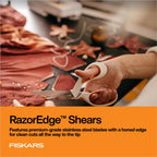 Fiskars RazorEdge Fabric Scissors, Heavy Duty Fabric Shears, Ultra-Sharp Stainless Steel Blades & SoftGrip Ergonomic Handle, 8”, White/Orange