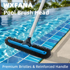 WXFANA 20" Wide Pool Brush Head, Heavy Duty Pool Cleaning Brush with 12-Rows Soft Bristles, Inground/Above Ground Pool Brushes with Curved Ends, Safe for Vinyl Liner