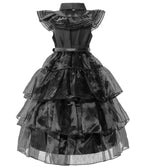 Funna Black Costume Girls Dress for Toddler Halloween Family Cosplay Party with Wig Belts Socks Earrings, 4T Black