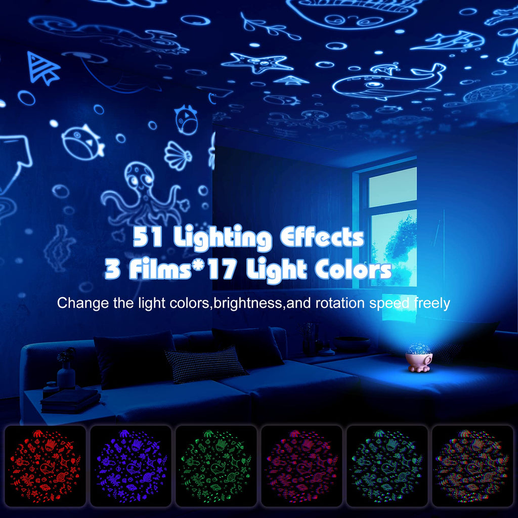 Night Light Projector,Ocean Star Night Light for Kids Room,Dinosaur Toys with 360° Rotation,Remote and Timer,3 Projection Films,17 Light Modes,9 Lullaby Songs,Birthday Christmas Gifts Kids Toys