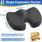 TushGuard Seat Cushion for Office Chair Memory Foam Non-Slip Desk Seat Cushion Back, Coccyx, Sciatica, Tailbone Pain Relief Butt Pillow for Office Chair, Car, Wheelchair, Grey