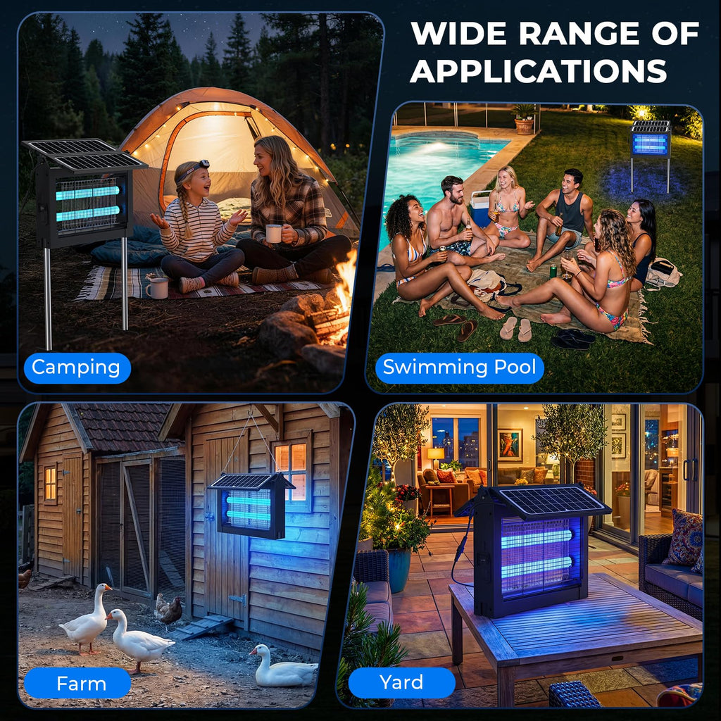 Upgraded Solar Bug Zapper Outdoor with Dual Panels, 4500V Cordless Rechargeable Fly Insect Killer Waterproof Electric Mosquitoes Zapper for Patio Garden Backyard RV Camping Pond