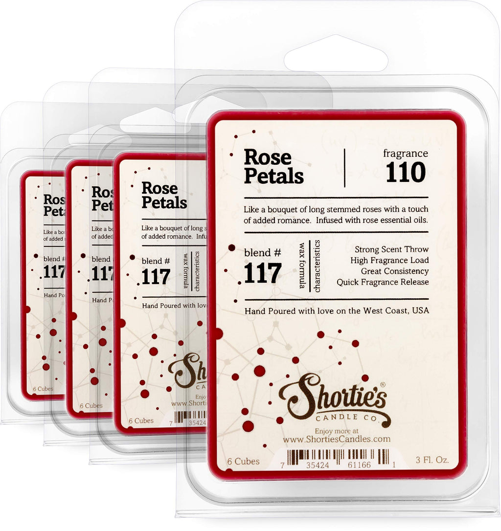 Shortie's Candle Company Rose Petals Wax Melts Bulk Pack - Formula 117-4 Highly Scented 3 Oz. Bars (12 Oz. Total) - Made with Natural Oils - Flower & Floral Air Freshener Cubes Collection