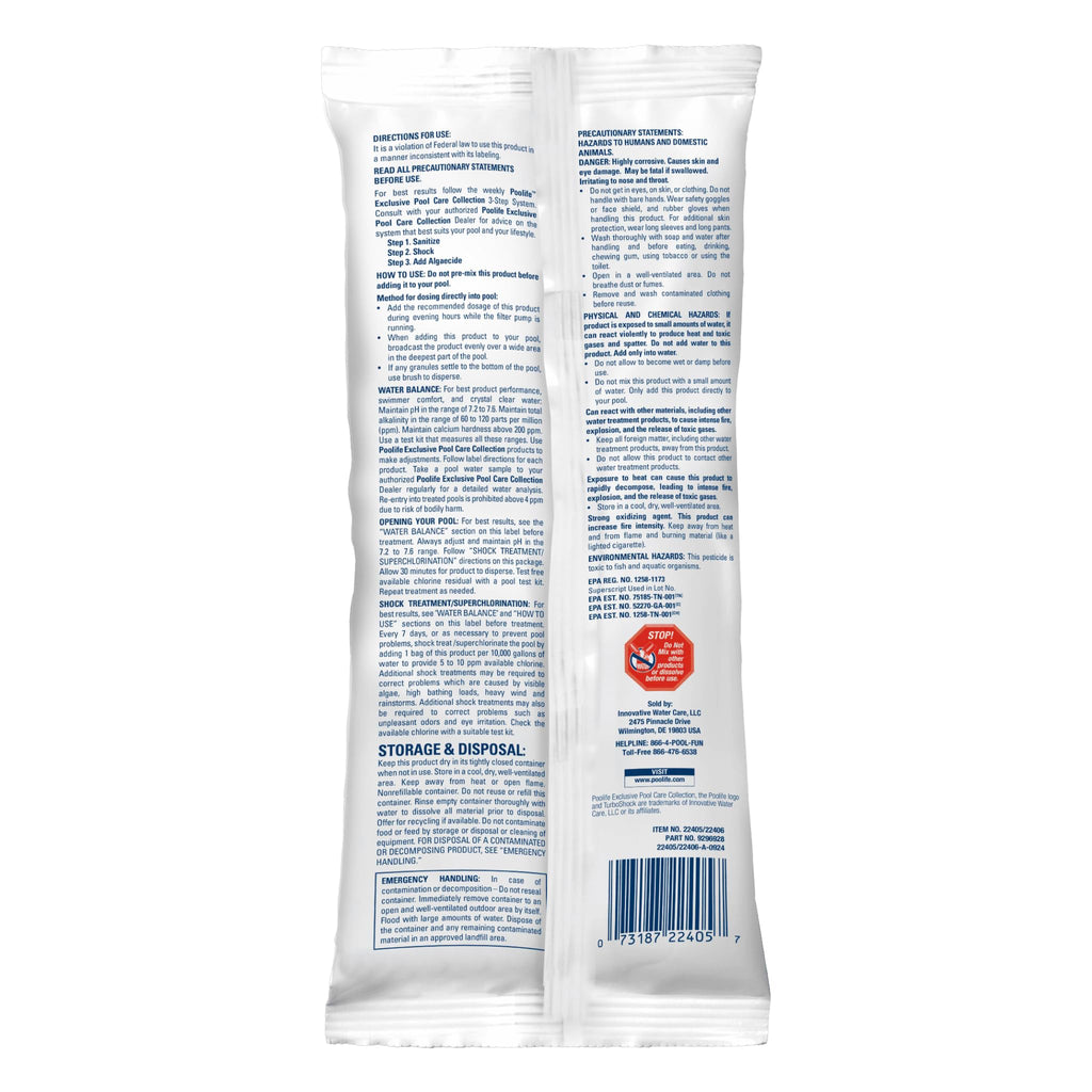 Poolife Turbo Shock to Eliminate Algae, Bacteria & Cloudy Water - Strongest 78% Calcium Hypochlorite Pool Shock - Fast-Dissolving, No Pre-Mixing - Safe Chlorine Shock for All Surfaces - 12 X 1lb Bag