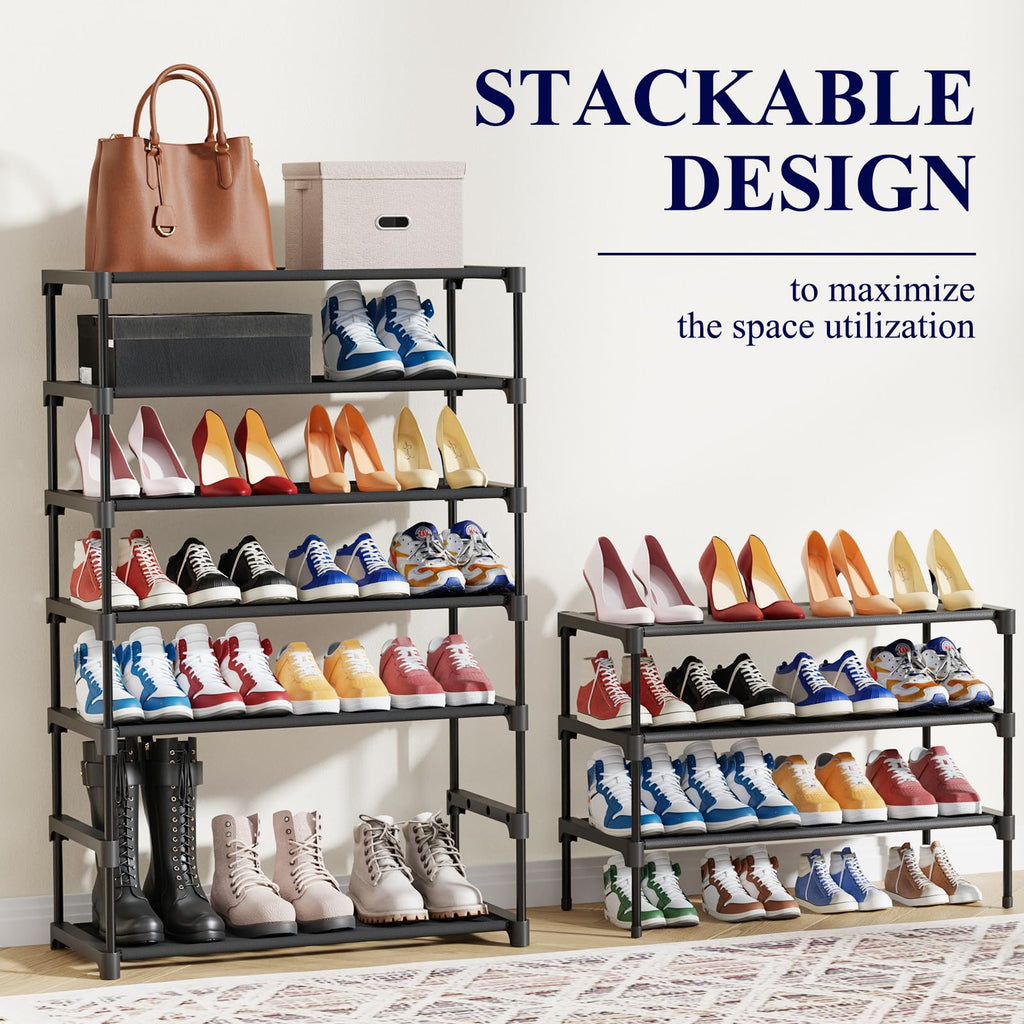 Kitsure Shoe Rack - Premium Non-Woven Shoe Rack Shelf, Shoe Organizer for Closet, Entryway, Garage & Corridor, Sturdy & Durable Long Stackable Shoe Shelves, X-Large, Black