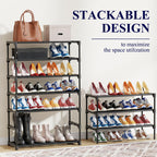 Kitsure Shoe Rack - Premium Non-Woven Shoe Rack Shelf, Shoe Organizer for Closet, Entryway, Garage & Corridor, Sturdy & Durable Long Stackable Shoe Shelves, X-Large, Black