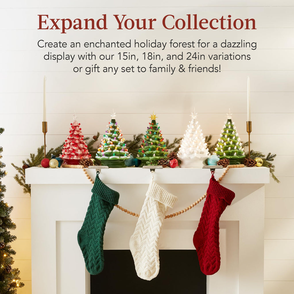 Best Choice Products 15in Ceramic Christmas Tree, Pre-lit Hand-Painted Tabletop Holiday Tree, Star Topper, 64 Lights - Green w/Multicolored Bulbs
