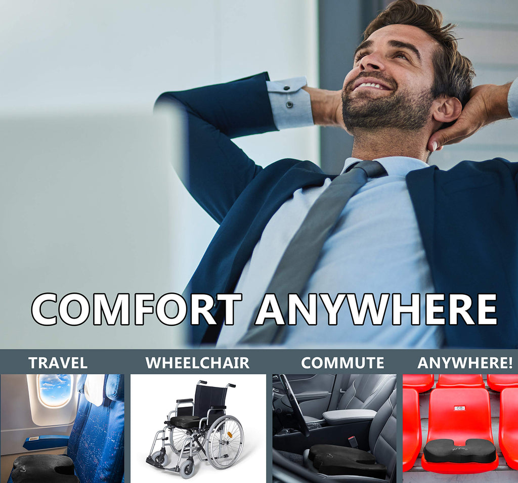 ComfiLife Premium Comfort Seat Cushion - Non-Slip Orthopedic 100% Memory Foam Coccyx Cushion for Tailbone Pain - Cushion for Office Chair Car Seat - Back Pain & Sciatica Relief (Navy)