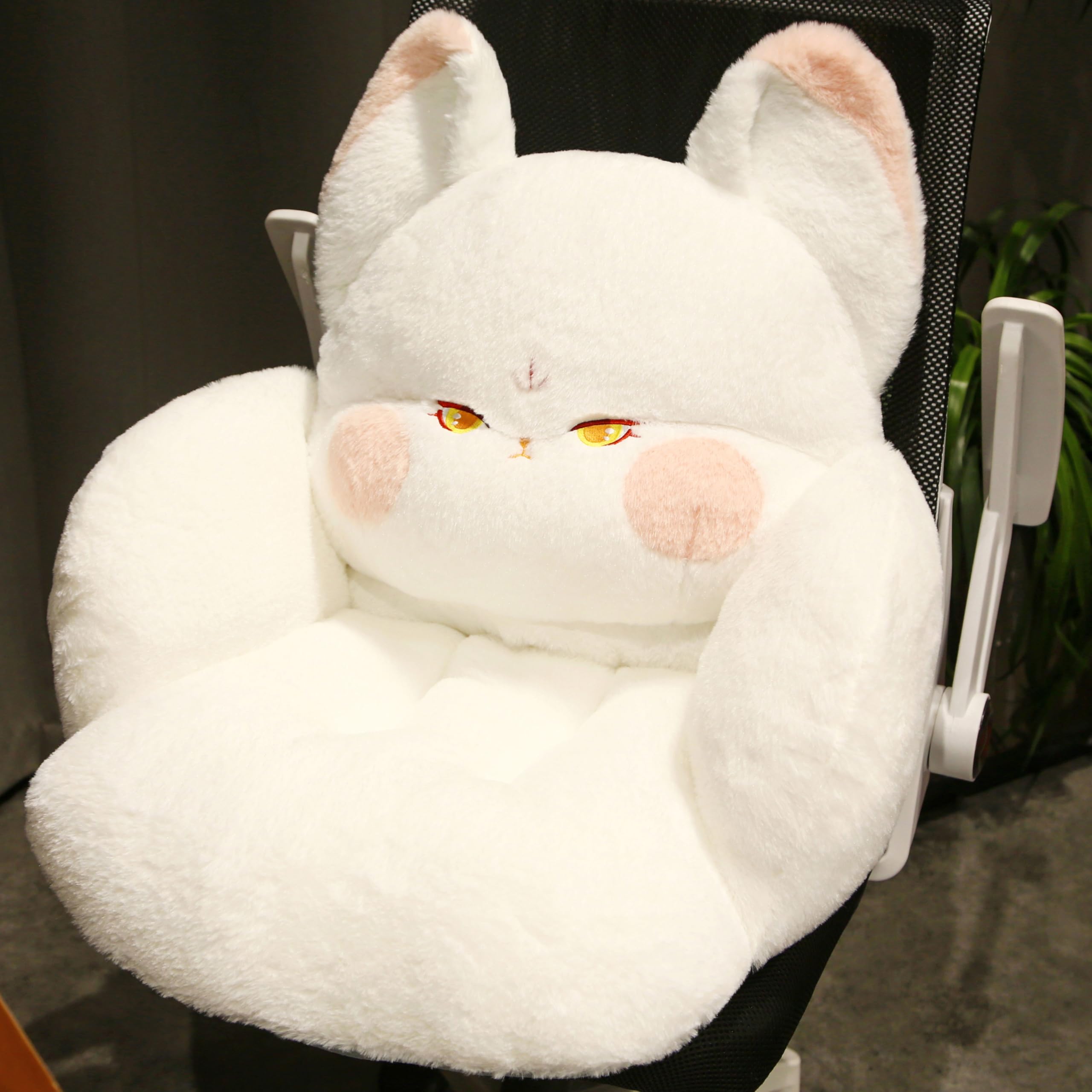 QYA Cute Gaming Chair Cushion, Soft Desk Chair Cushion, Seat Cushion for Office Chair, Kawaii Fox Chair Pillow, Back Support for Office Chair, Lumbar Support Pillow, Non Slip Sitting, 17.7"×17.7"