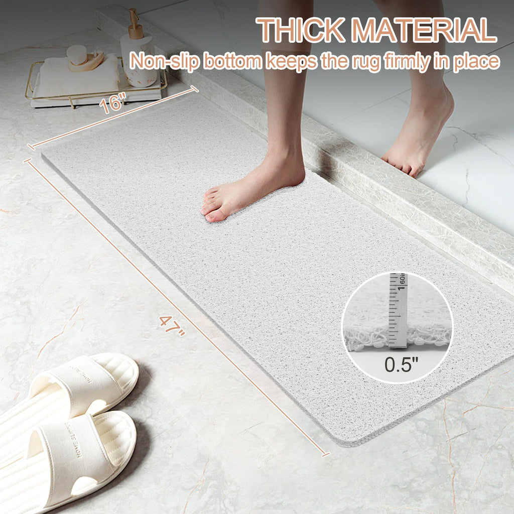 Joyhalo Shower Mats for Showers Anti Slip for Elderly, 47'' x 16'' Non Slip Bath Mat for Inside Shower, Bath Tub Mats for Bathroom Non Slip for Shower, PVC Loofah Bathroom Mats, White