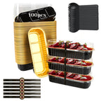 YQER 100 Pack Mini Loaf Pans with Lids, Spoons & Stickers – Disposable Aluminum Foil Baking Cake Containers for Oven, Air Fryer & Freezer – Ideal for Cakes, Bread, Pudding, Parties & Gifting, Black