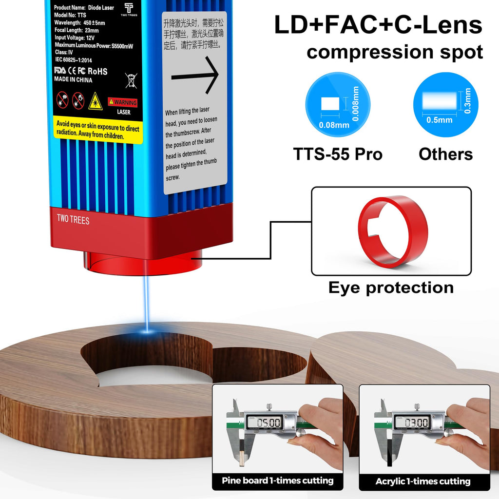TTS-55 PRO 5.5W Laser Engraver Machine 40W Laser Cutter Laser Cutting Engraving Tool for Wood Metal Aluminum Glass Leather