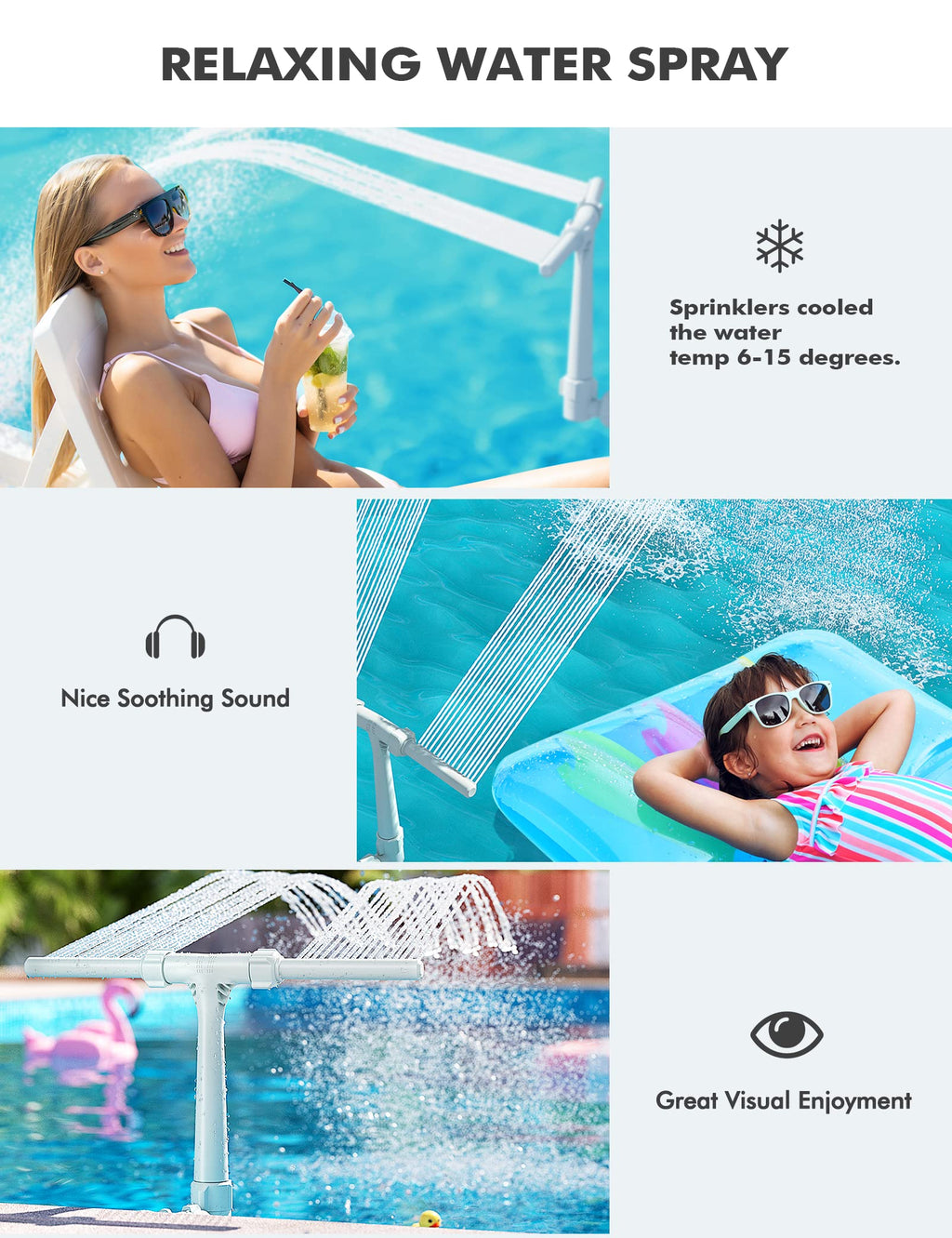 Pool Fountain for Above and In-Ground Pools, Adjustable Dual Spray Waterfall Sprinkler Cooler for Pool, Swimming Pool Spa Water Fountain, High-Pressure Pool Spray Fountain