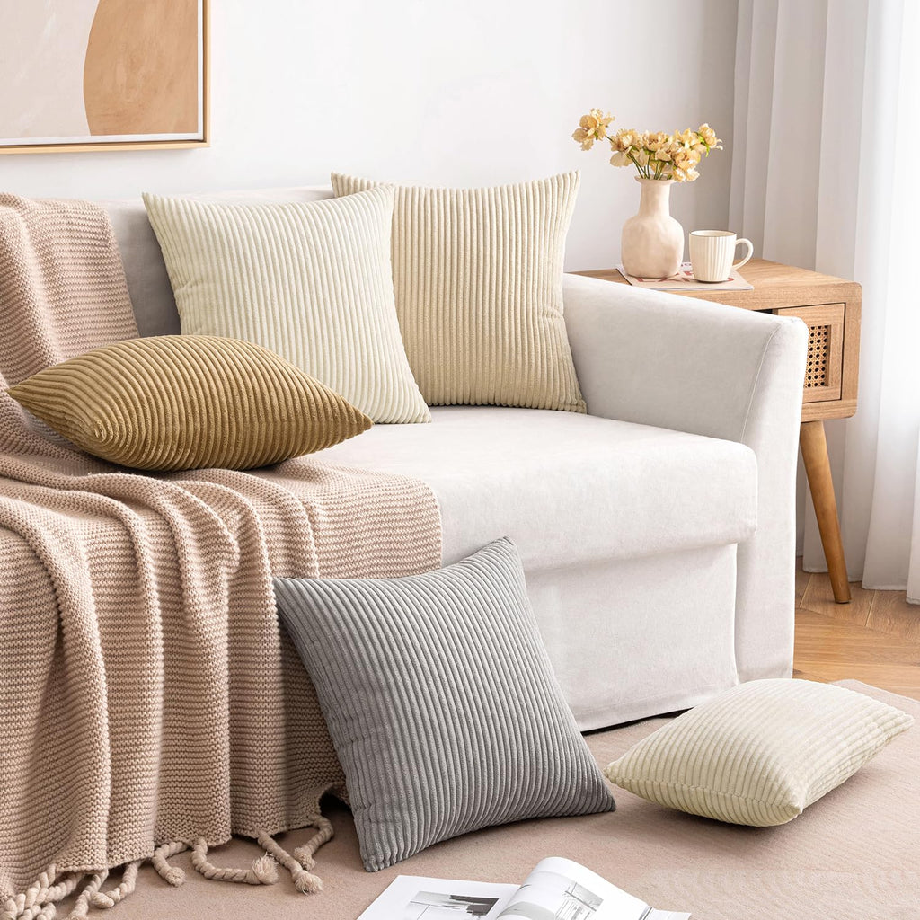 MIULEE Pack of 2 Corduroy Pillow Covers Soft Soild Cushion Cases Decorative Square Christmas Throw Pillow Covers Cream White Pillowcases for Sofa Bedroom Car 18 x 18 Inch 45 x 45 Cm