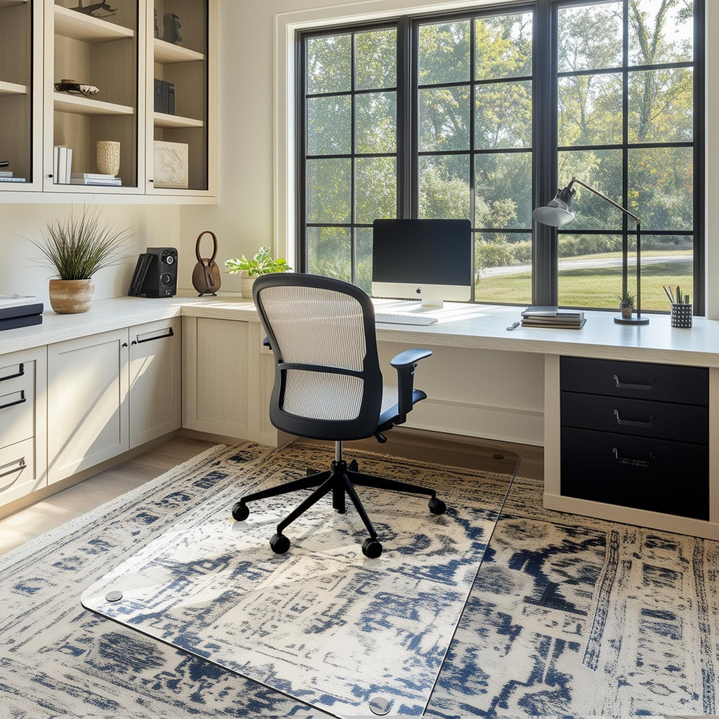 Furnbar Office Chair Mat for Carpet & Hardwood, Upgraded 29" x 48" Dual Use Tempered Glass Chair Mat for Chair and Footrest Under Desk