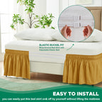 Biscaynebay Wrap Around Bed Skirts for Queen Beds15 Drop, Christmas Gold Adjustable Elastic Dust Ruffles Easy Fit Wrinkle & Fade Resistant Silky Luxurious Fabric Machine Washable