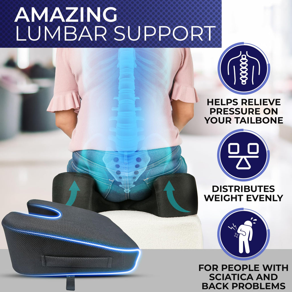 YogiBum Patented Cushion | Extra Large Tailbone Gap | Med Size for 150-190lbs | XL Size for 190lbs+ | Relief for LowBack, Tailbone, Sciatica, Hemorrhoids | Snug Fit on Office/Computer Chairs