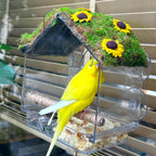 Window Bird Feeder with 4 Strong Suction Cups, DIY Clear Bird Feeder with Lawn on Top, Wild Bird House Window for Garden or Yard Decor, Elderly Kids Viewing,Bird Watching Gift