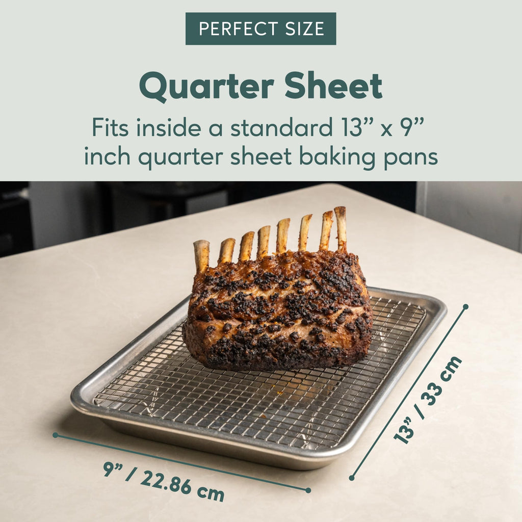 Ultra Cuisine Stainless Steel 8.5 x 12-inch Cooling and Baking Rack - Oven-Safe - Dishwasher-Safe - Heavy Duty - Tight Wire Bake for Oven Cooking - Quarter Sheet Pan - Ideal as Roasting Rack