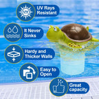 Merkia Pool Chlorine Floater, Large Capacity Floating Chlorine Dispenser Fits Up to 5 Pc 3-Inch Chemical Tablets, Heavy-Duty Plastic-Anti-Aging,Top Vacuum Design- Prevent sinkin (Turtle)