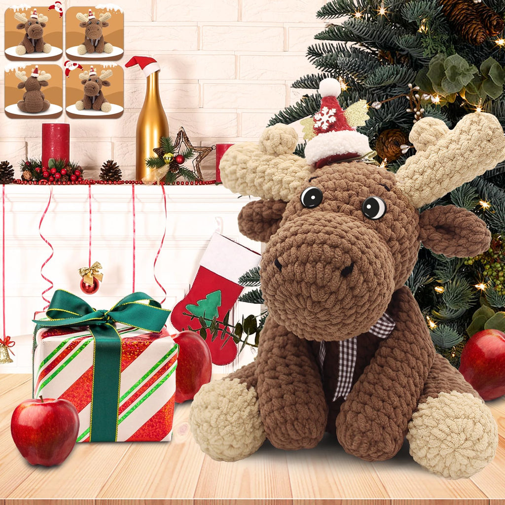 CODGP Crochet Kit for Beginners,11.8in Crochet Animal Kit Elk,Crochet Starter Kit Christmas Gift for Adults Kids with Yarn Sets,Amigurumi Crochet Kit with Step-by-Step Video Tutorials