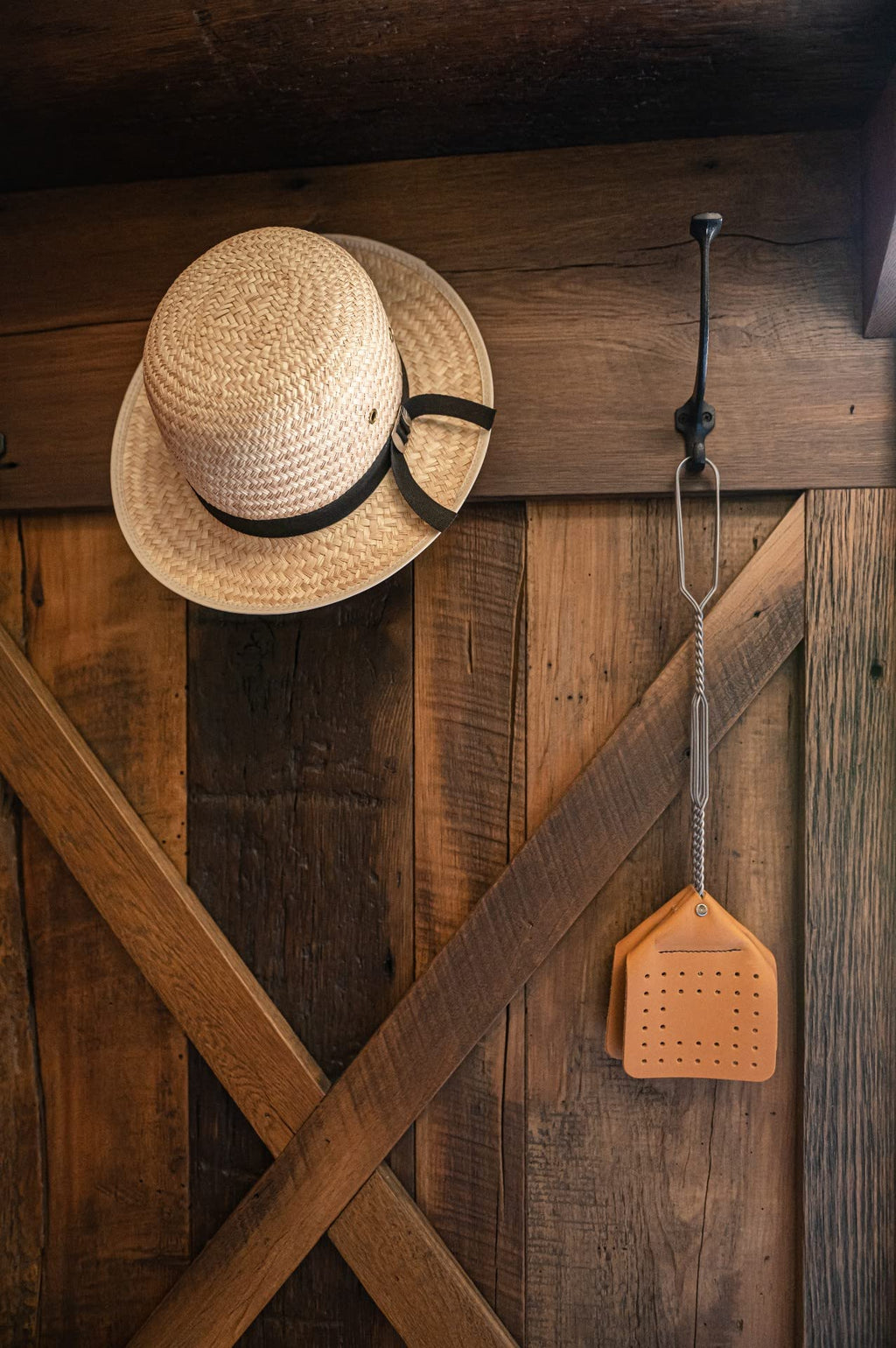 Hope Woodworking Leather Fly Swatter Set (2 Pack) – 17” Amish-Made Fly Swat w/Real Leather Paddle – Fly Swatters Multi Pack w/Metal Handle – Bug Swatter, Mosquito Swatter, Wasp Swatter (Brown)