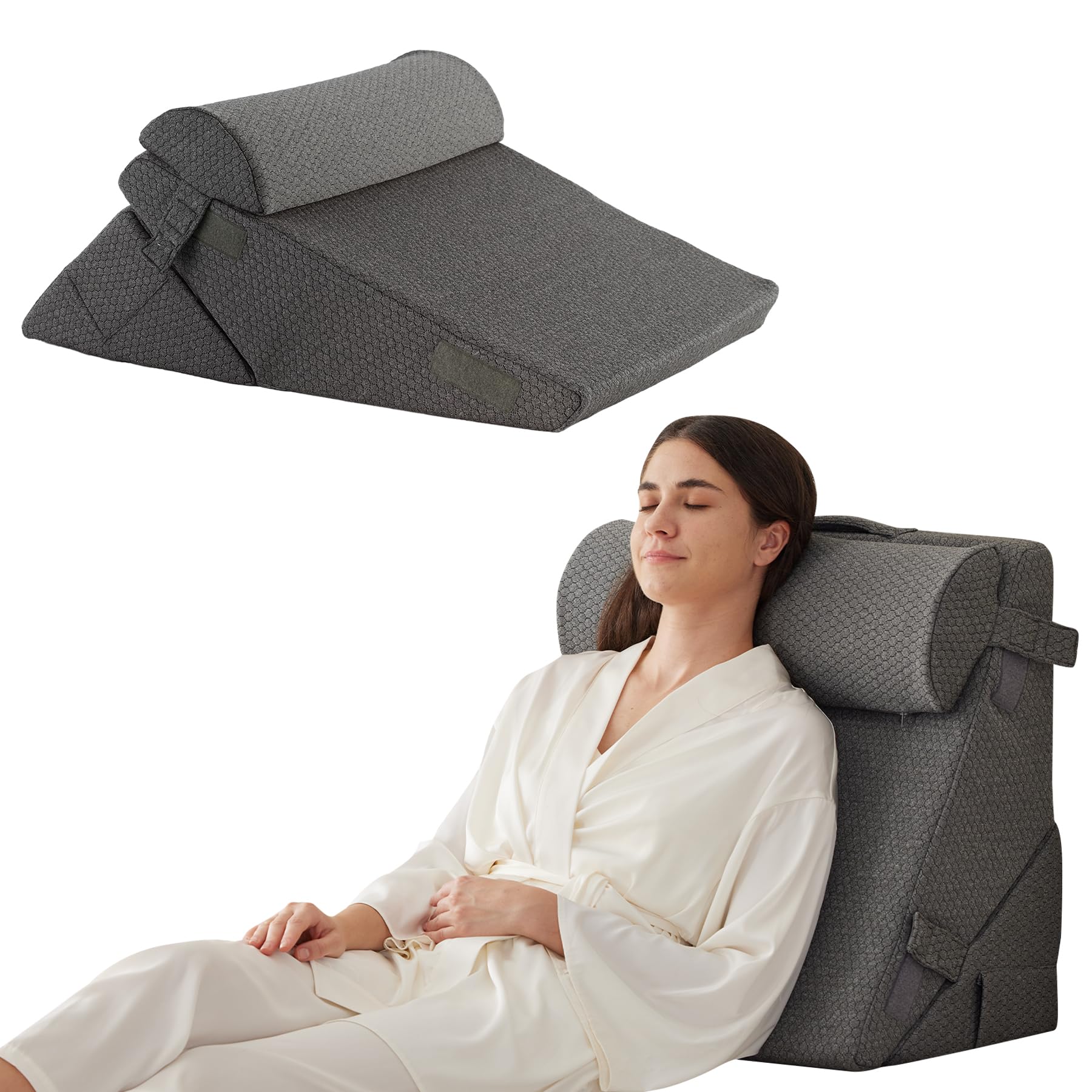 Bedluxe 3Pcs Orthopedic Bed Wedge Pillow Set, Foam Wedge Pillow Post Surgery for Back, Leg and Knee Support, Adjustable 9&12 Inch Folding Triangle Pillow for Sleeping, Acid Reflux, Snoring, Black
