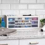 IRIS USA Plastic Storage Drawers, Made in USA, 26-Drawer Organizer Cabinet, Stackable Teacher Toolbox for Crafts, Beads, Stickers, Hardware, Nuts & Bolts, Scrapbook Supplies, Building Bricks – White
